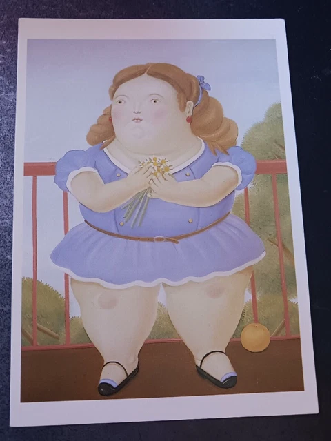 vtg postcard Fernando BOTERO Girl on Balcony painting art Hazan unposted
