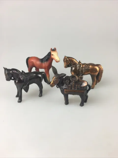 VTG Lot (4) Die Cast Horses and Donkey - Metal Cast Animals
