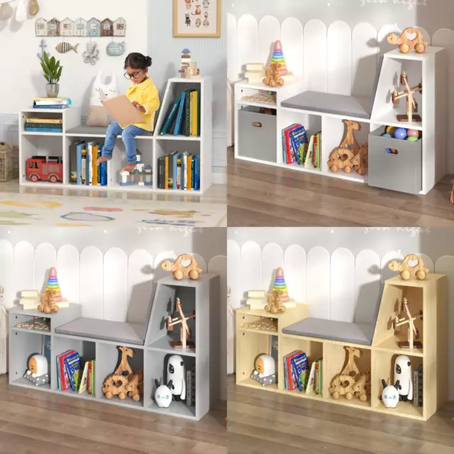 Kids Bookcase Toy Storage Organizer Shelf with Reading Nook & Detachable Cushion