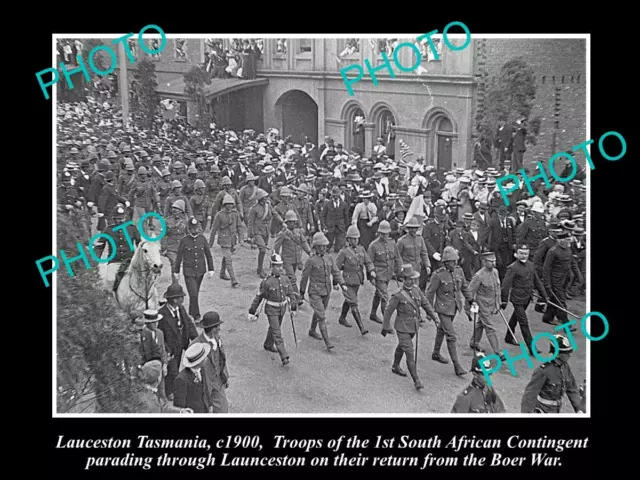 OLD POSTCARD SIZE PHOTO OF LAUNCESTON TASMANIA BOER WAR TROOPS PARADE c1900