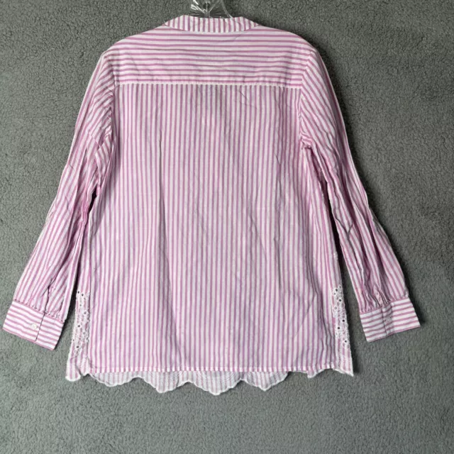 American Sweetheart Popover Shirt Top Women Sz Small Pink Pintuck Stripe Eyelet 3