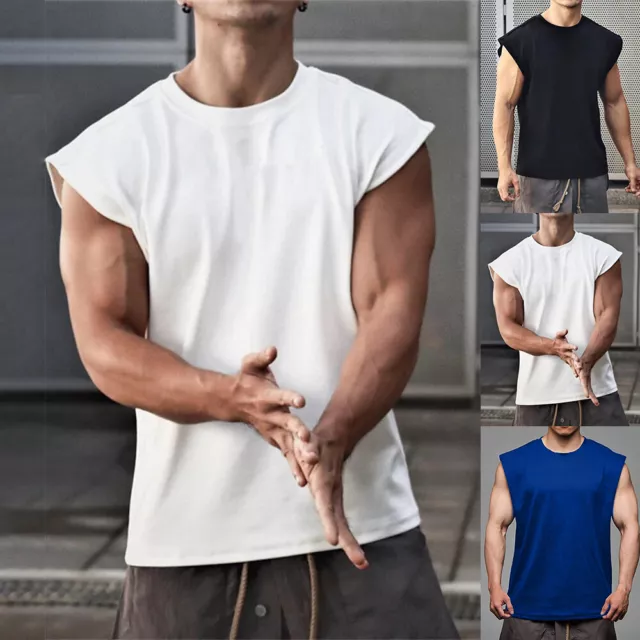 Mens Sleeveless Tank Vest Tops Bodybuilding Gym Sports Muscle Grandad T-Shirt