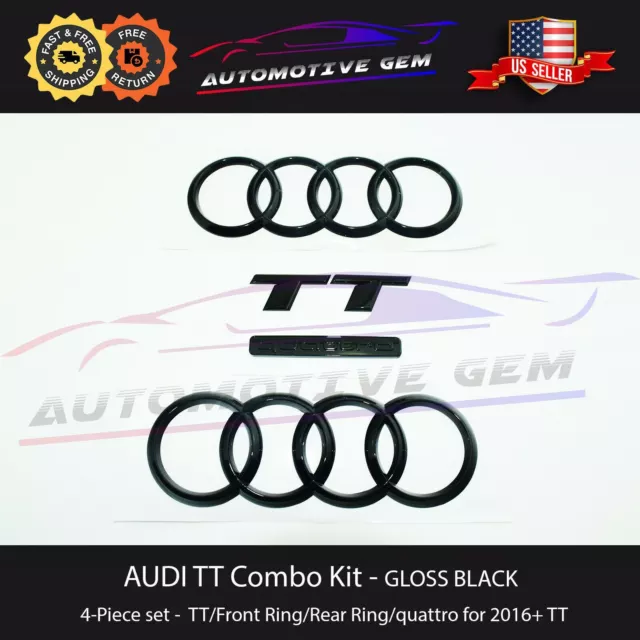 AUDI TT Hood Trunk Ring Emblem GLOSS BLACK S Line quattro Logo Badge Kit 2016+