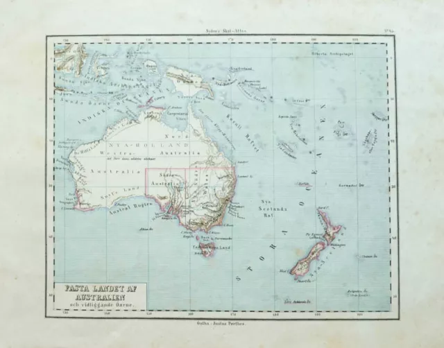 c1870 Australien Australia Neuseeland Ozeanien Oceania Teilkolorierte Karte