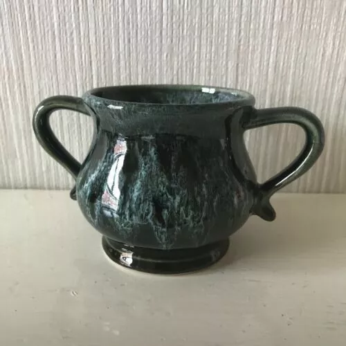 Fosters Studio Pottery Vase Vintage Green Blue Drip Glaze Handles Handle Urn Pot