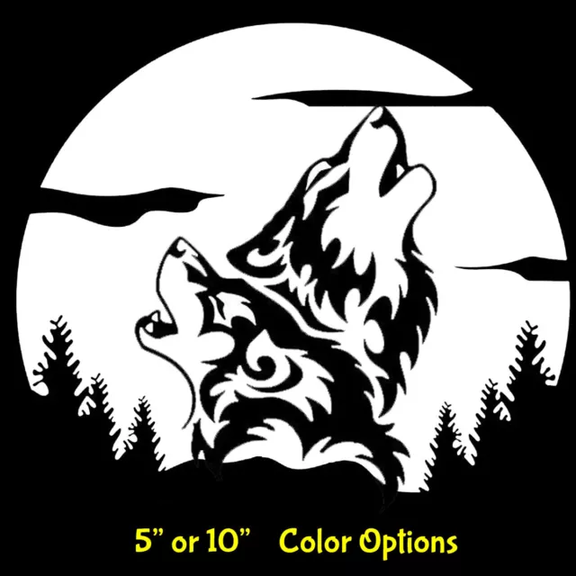 Tribal Wolves Howling Moon Vinyl Decal Car Truck Tablet Laptop Notebook Mailbox