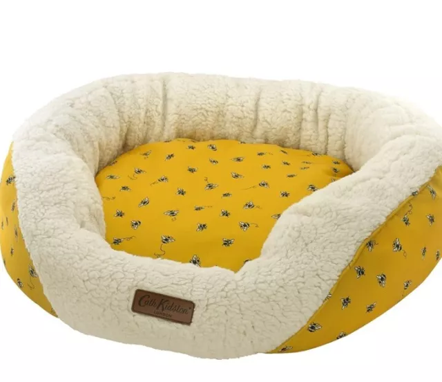 BNWT Cath Kidston Yellow Bee Round Fleece Cosy Dog Bed Size Large/XL