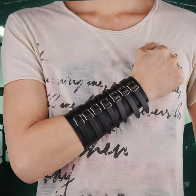 7 Buckle Gothic Punk Leather Arm Bracer Armor Cuff Wristband Bracelet Cosplay