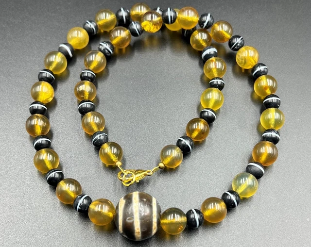 Amber Himalayan Banded Agate Stone Jewelry Beads Necklace
