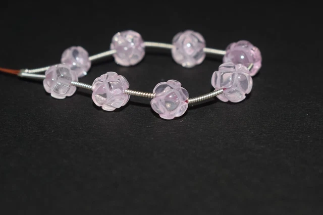 A++ Natural Rose Quartz Round Hand Carved Gemstone Loose Beads 4.5" For Jewelry