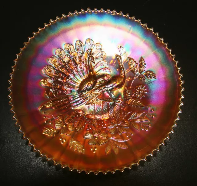 Northwood Carnival Glass Peacocks Plate - Marigold