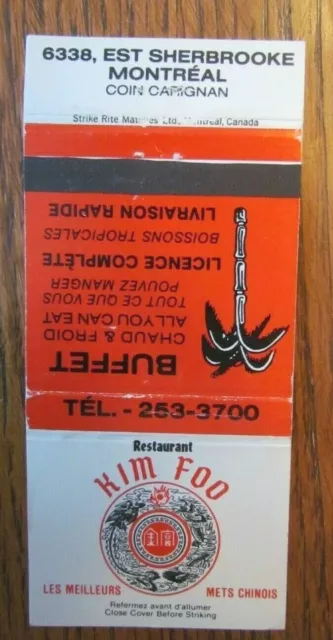 Tiki Bar Matchbook Cover: Kim Foo Montreal, Quebec Empty Matchcover -E24
