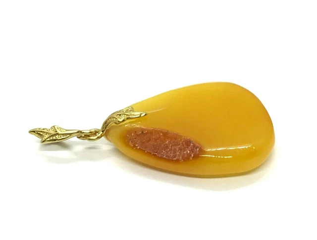 Pendentif En Ambre Naturel Jaune Et Argent 925 Plaqué Or - Cadeau Ancien - Fabriqué En Lituanie