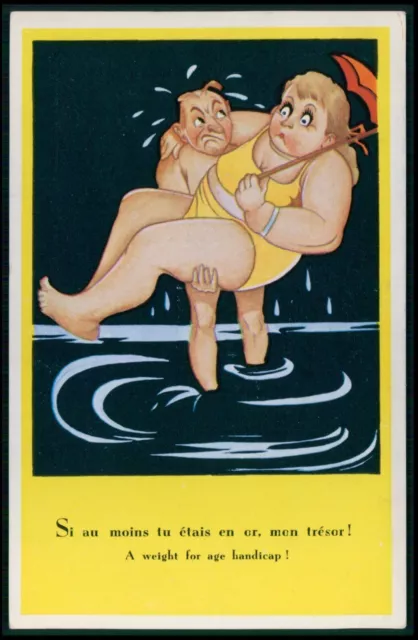 Ba13 Risque Fat Big Comic Humor Nude Woman Theme Original C1950 1960s