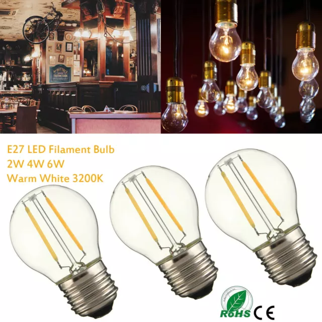 Retro LED G45 Filament Edison Bulb E27 2/4/6W Bright Globe Lear Glass Light Lamp