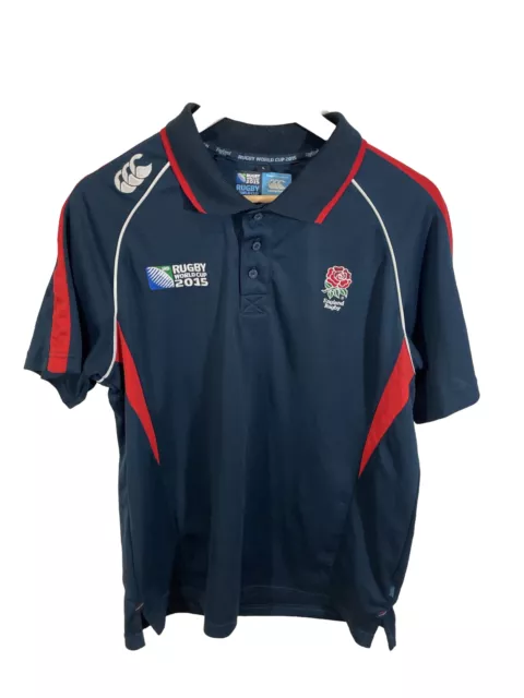 Men's England Rugby Union World Cup 2015 Polo Shirt Navy Blue UK L Large