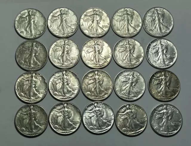 1940 To 1947 Au Walking Liberty Half Dollar Roll / See Description For Dates