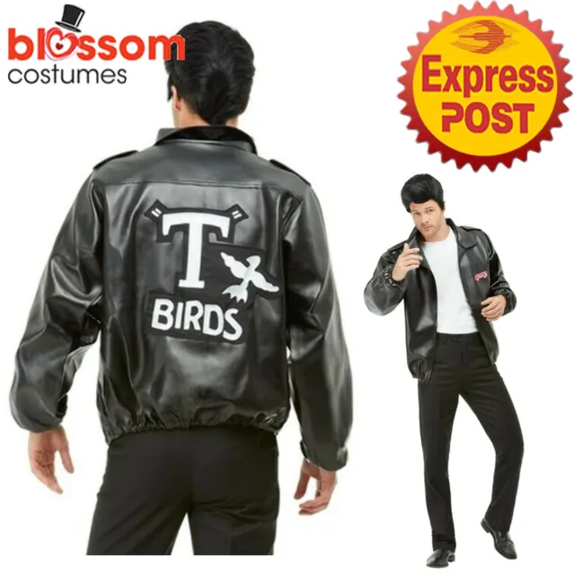 CA274 Mens T-Birds Gang Jacket 1950 50s Black Grease Danny T bird Tbird Costume