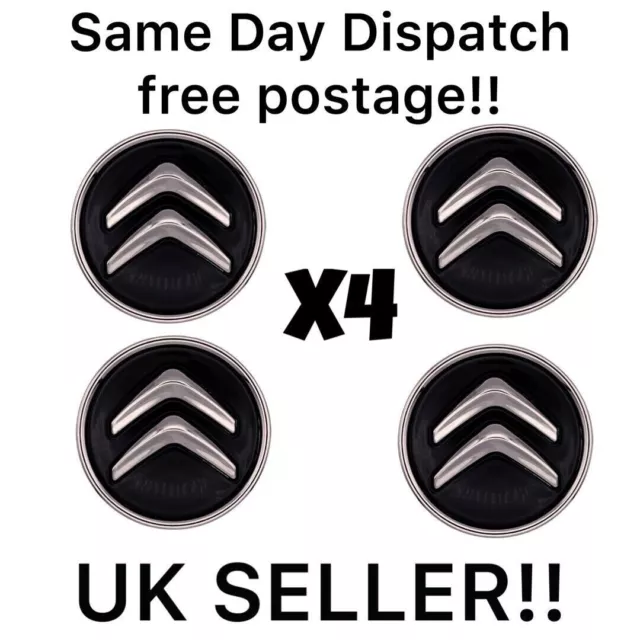 Citroen Wheel Centre caps Hub Cap X4 in Gloss Black C1 C3 C4 DS3 60mm 9406H6