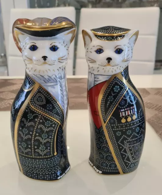 Pair Of Royal Crown Derby ''Pearly King & Pearly Queen" Figurines - Royal Cats