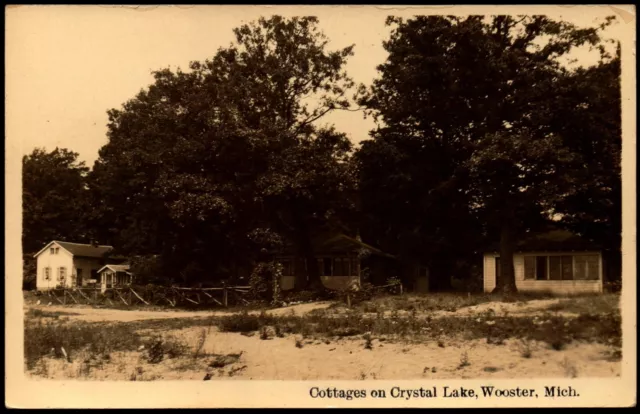 Postcard RPPC MI Wooster Fremont Michigan Cottages on Crystal Lake c1940s B6