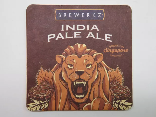 Beer Collectible Coaster ~ BREWERKZ Brewery IPA ~ SINGAPORE ~ Lion Roaring