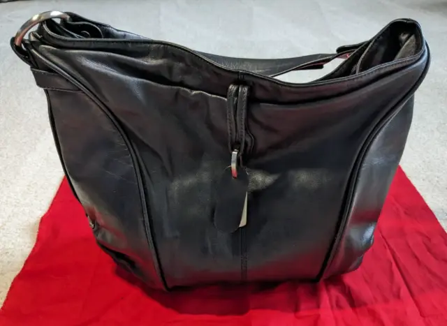 Charles David Hobo Soft Leather Slouch Shoulder Bag Black Top Zip with Dust Bag