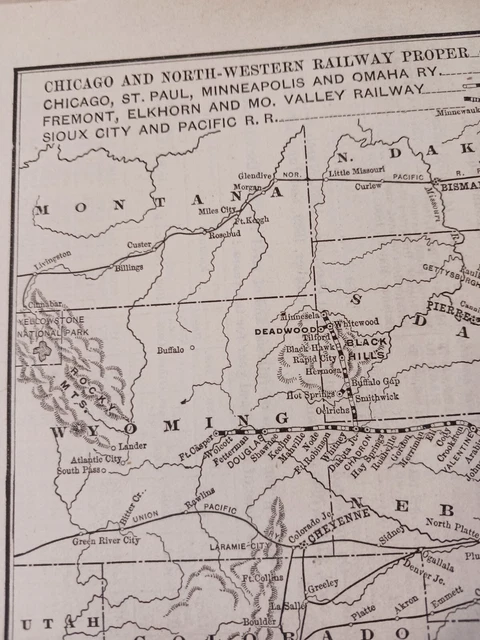 1891 railroad MAP & report CHICAGO & NORTHWESTERN RY Deadwood SD Fort Casper WY