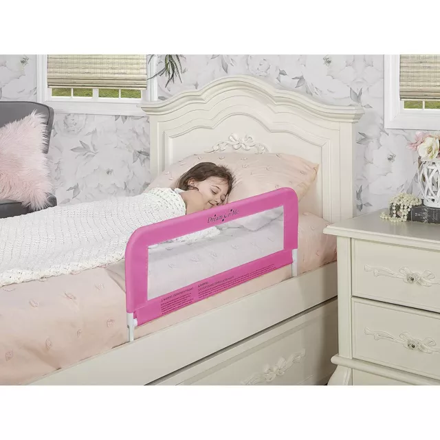 Dream On Me Hide Away Safety Bed Rail for Kids Baby Security Mesh Blush Pink 2