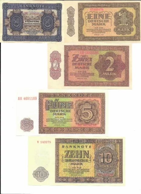 DDR Geldscheine, 1949 - 1965,  50 Pfennig bis 1000 D-Mark, REPRODUKTIONEN