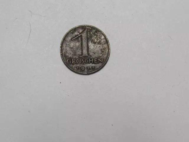 Old Austria Coin - 1927 1 Groschen - Circulated, bent, discolored, rim dings