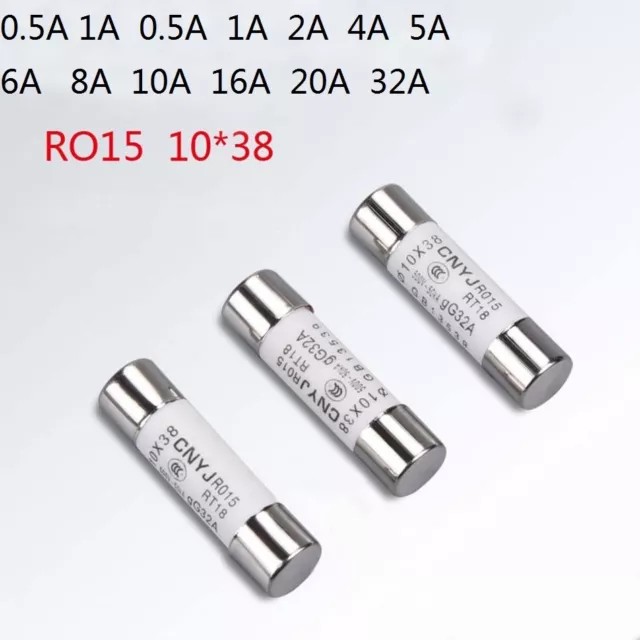 10x38mm R015 Ceramic Fast Blow Fuse 0.5A 1A 2A 4A 5A 6A 8A 10A 16A 20A 32A 500V