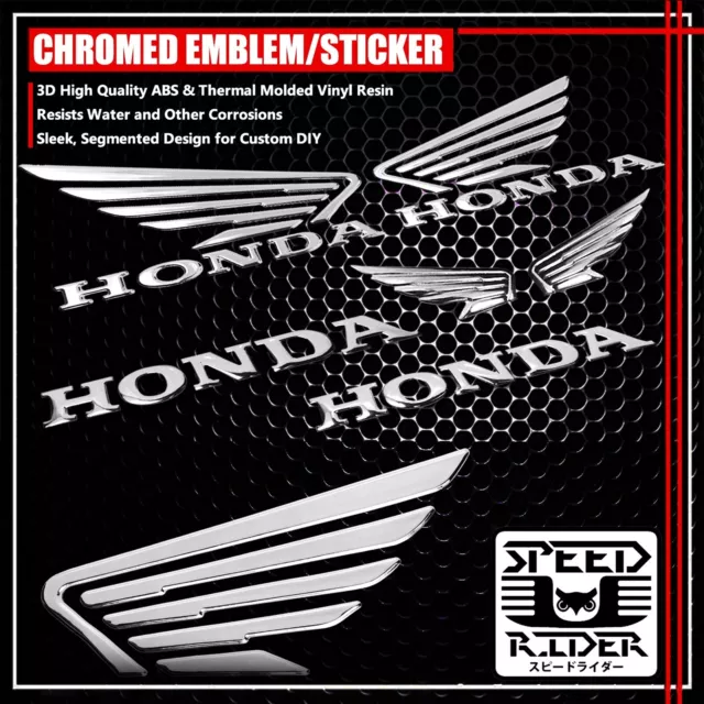 3.5" 3D Wing Decal Sticker+7" Logo+Letter Fairing/Fender Emblem For Honda Chrome