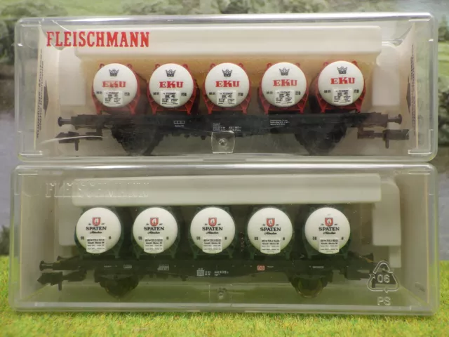 Fleischmann N 2x Behältertragwagen EKU + Spaten Bräu mit OVP (QP) D1521