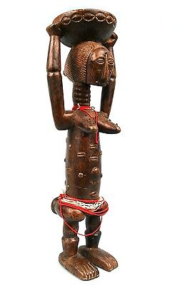 Art Africain - Statue Akié Atié -Colliers de Perles & Clous de Tapissier 54 Cms