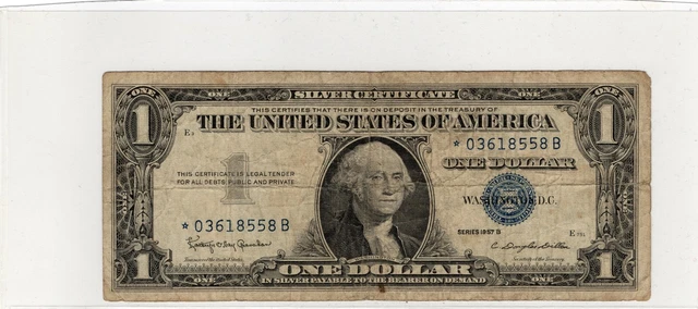 Series 1957 B One Dollar Silver Certificate Star Note Blue Seal