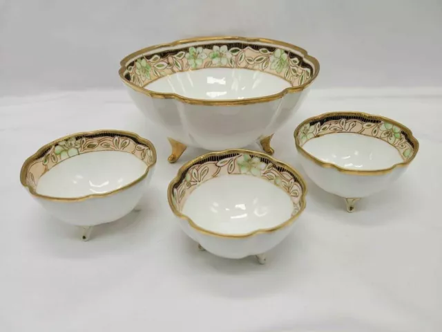 Antique Hand Painted Nippon Morimura Gilded Footed Porcelain Berry Bowl Set