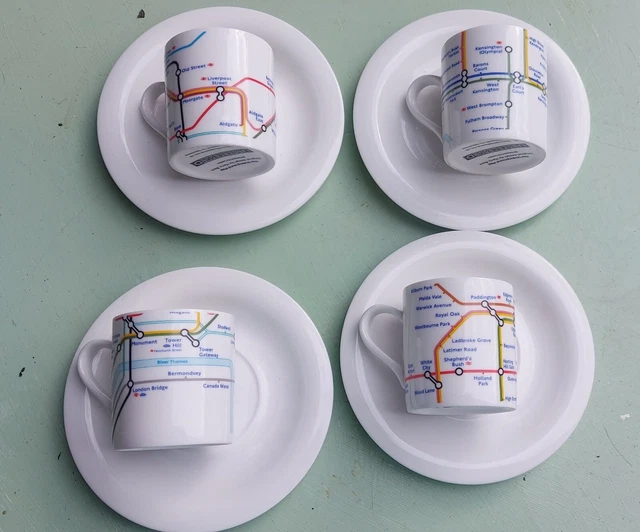 BLISS HOMES UNDERGROUND UK Subway Map Espresso Cups and Saucers x 4 79