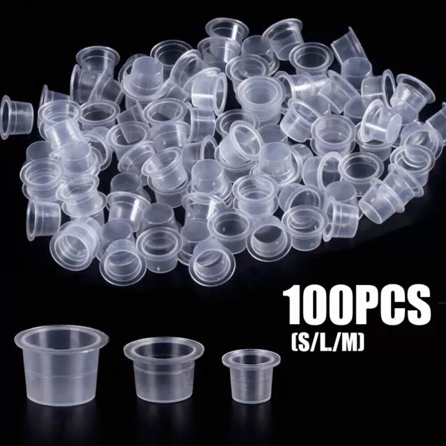 100x TATTOO Ink Cup Pots Plastic Cups Pigment Cosmetic Microblading Bottle S/M/L