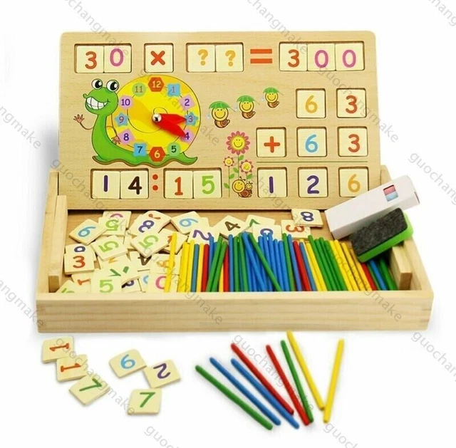 Montessori Mathe Spiel Lernbox mit Multifunktionen Zahlen Rechnen Lernuhr*