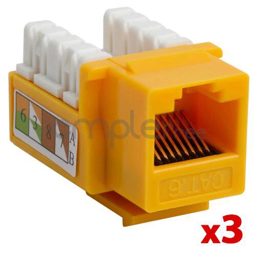 3x Cat6 RJ45 Punch Down Keystone Jack CAT6 Network Ethernet RJ45 Yellow Lot NEW