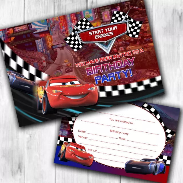 Disney Cars Invitations Birthday Party Invites & Envelopes (WRITE ON)