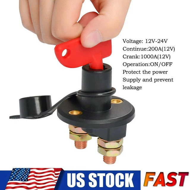 Heavy Duty Battery Isolator Disconnect Switch 12V/24V - 250A Rated, 750A Peak - Kill Switch For Car Boat RV Truck