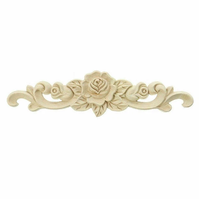 Moulure Florale En Bois Sculpté Pour Meubles Et Portes - 20x5 Cm - Bois D'hévéa Brut à Peindre Ou Vernir