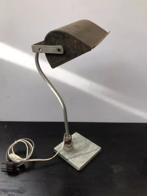 Lampe De Bureau Réflecteur Métal Orientable + Socle Marbre Années 50 Vintage