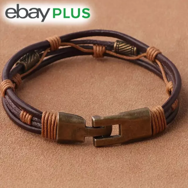 Bracelet en Cuir pour Homme Vintage Tressé Bracelet Bijoux Crochets