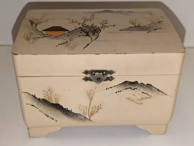 VINTAGE 1960s HAND PAINTED JOKIWA JAPANESE MUSICAL JEWELLERY MUSIC BOX -WORKING