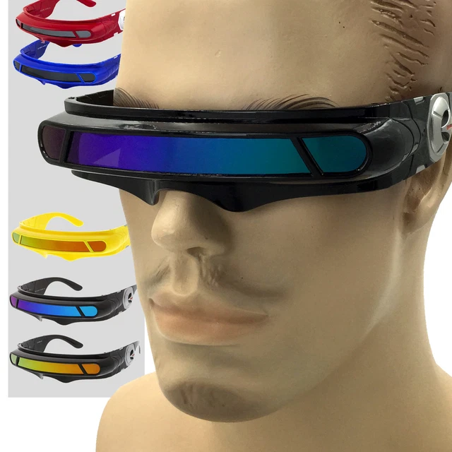 STARS Cyber Robot Shield Sunglasses - Black Rimless Frames For Rave, Party, Cosplay