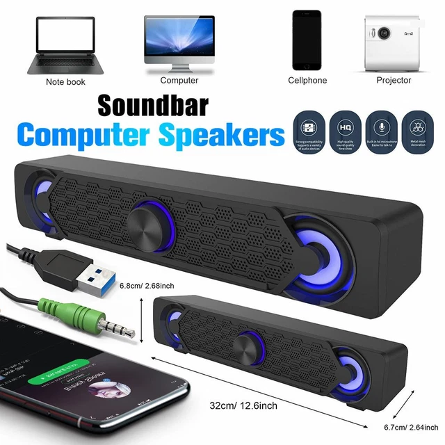 USB WIRED SUBWOOFER Sound Bar TV Computer Speaker PC Laptop Stereo ...