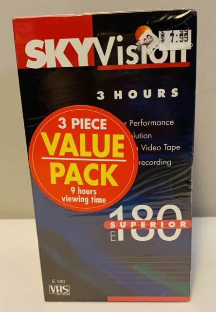 Sky Vision Blank VHS Tapes X 3 Value Pack 180 3 Hours Brand New & Sealed